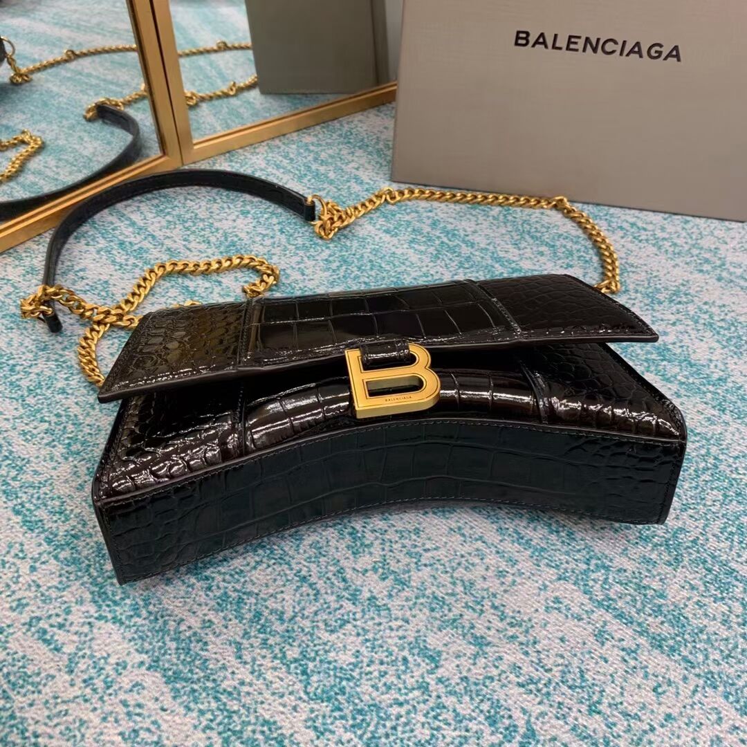 Balenciaga HOURGLASS CHAIN BAG B164497 black&aged-gold hardware