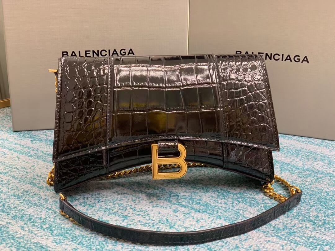 Balenciaga HOURGLASS CHAIN BAG B164497 black&aged-gold hardware