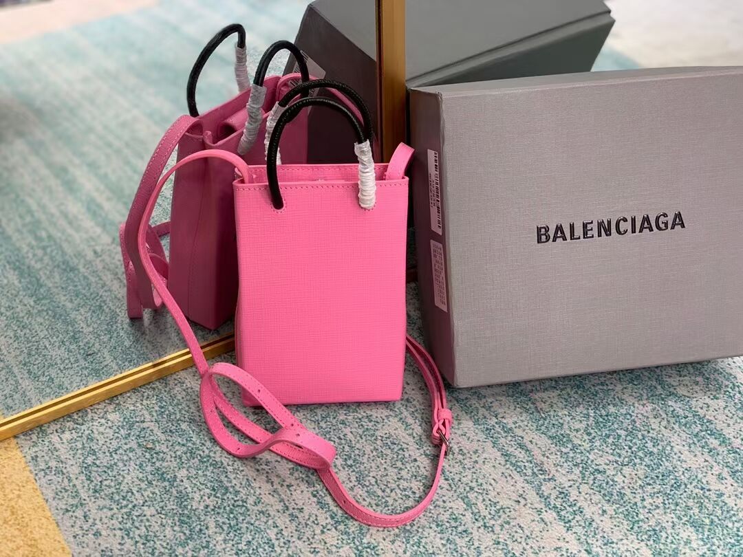 Balenciaga Original Leather Mini Shopper Bag B152865 pink&black