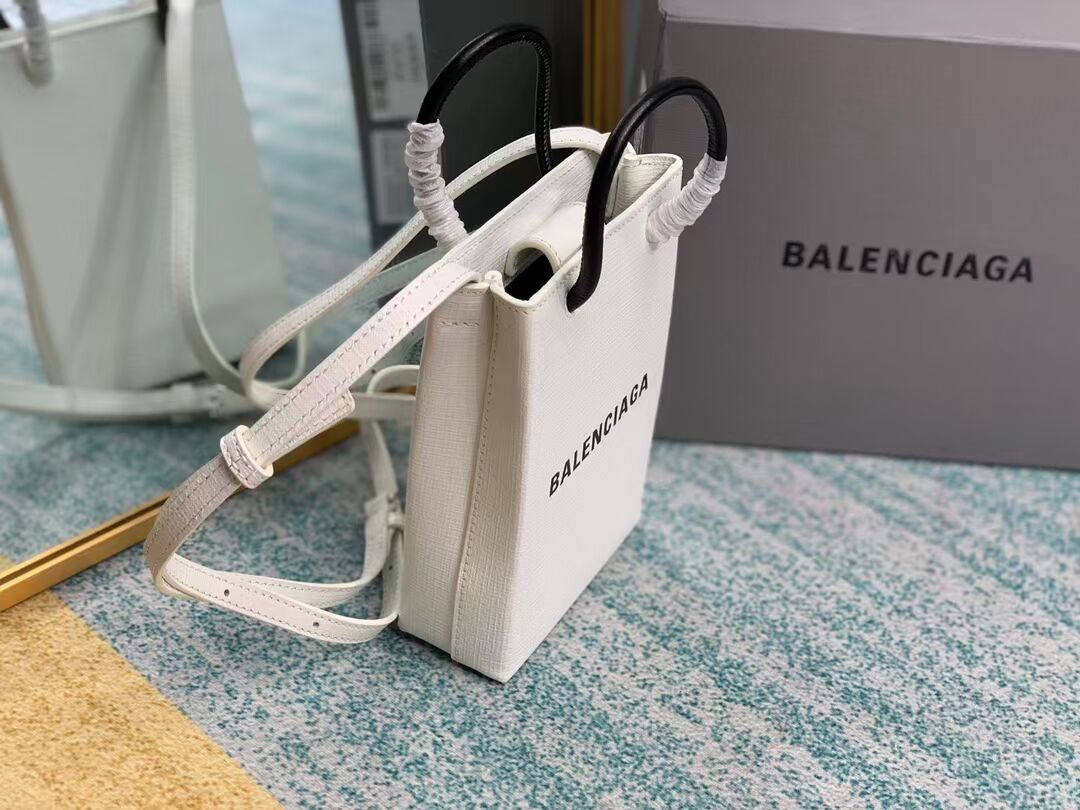 Balenciaga Original Leather Mini Shopper Bag B152865 white&black