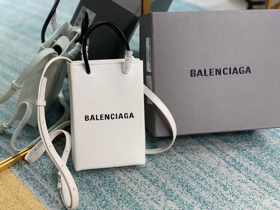 Balenciaga Original Leather Mini Shopper Bag B152865 white&black