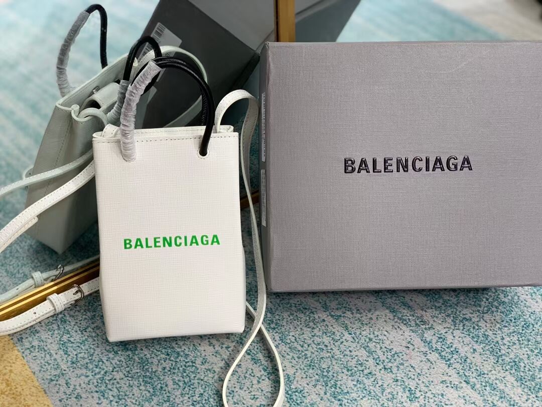 Balenciaga Original Leather Mini Shopper Bag B152865 white&green