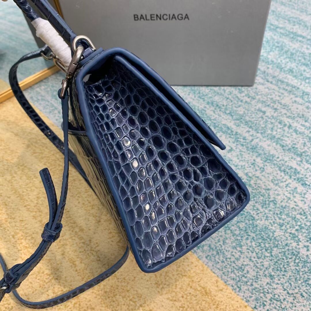 Balenciaga HOURGLASS SMALL TOP HANDLE BAG crocodile embossed calfskin B108895E blue