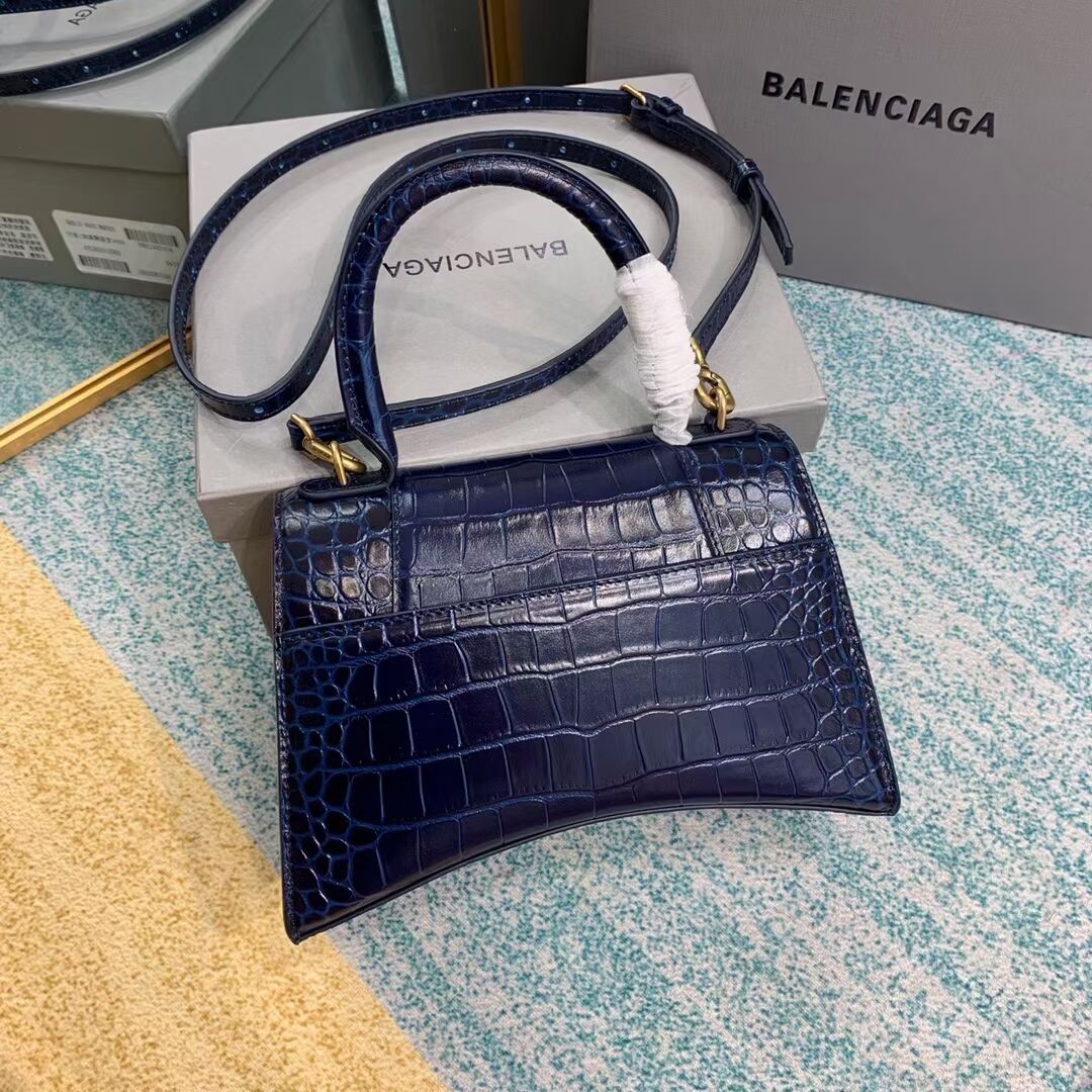 Balenciaga HOURGLASS SMALL TOP HANDLE BAG crocodile embossed calfskin B108895E dark blue