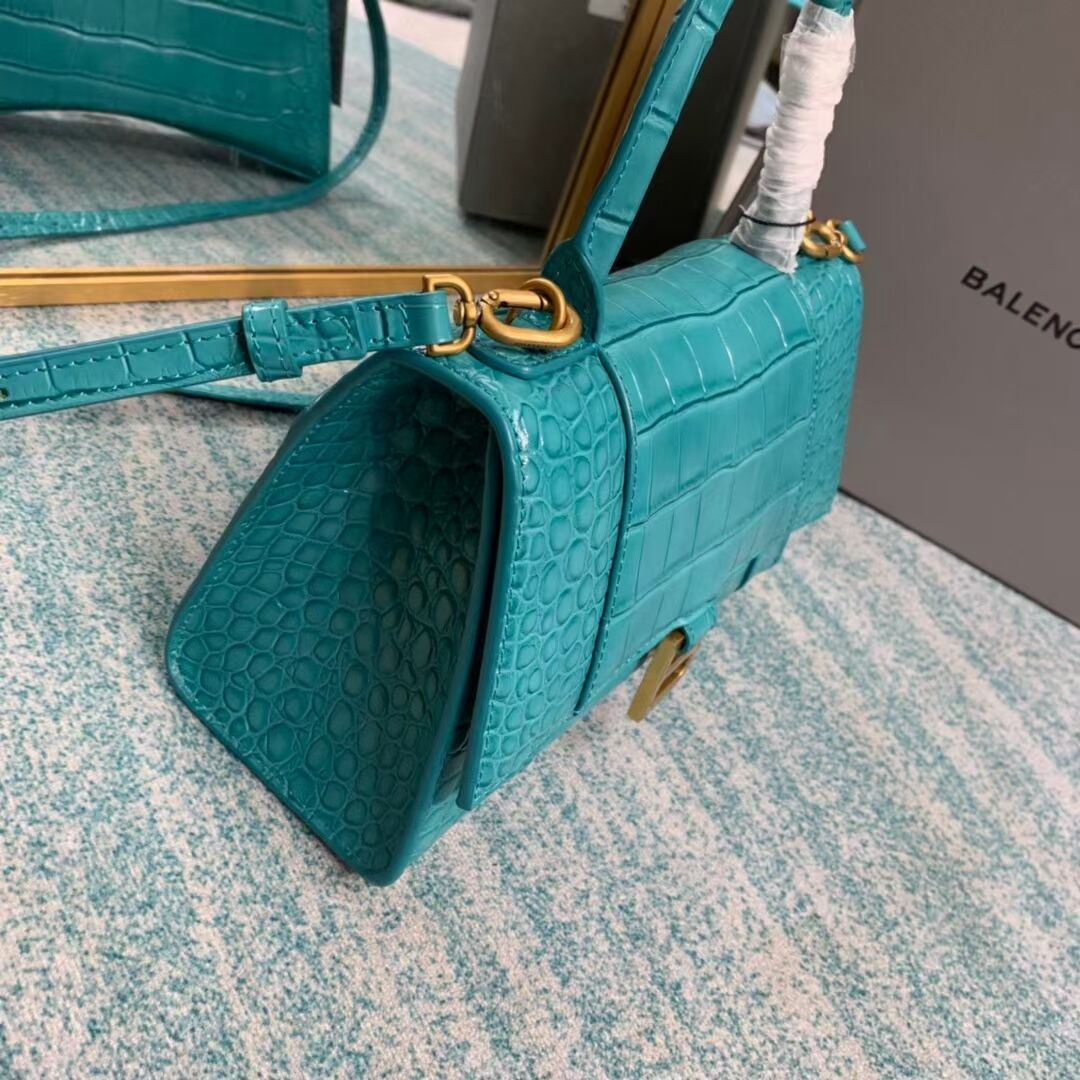 Balenciaga HOURGLASS SMALL TOP HANDLE BAG crocodile embossed calfskin B108895E light blue