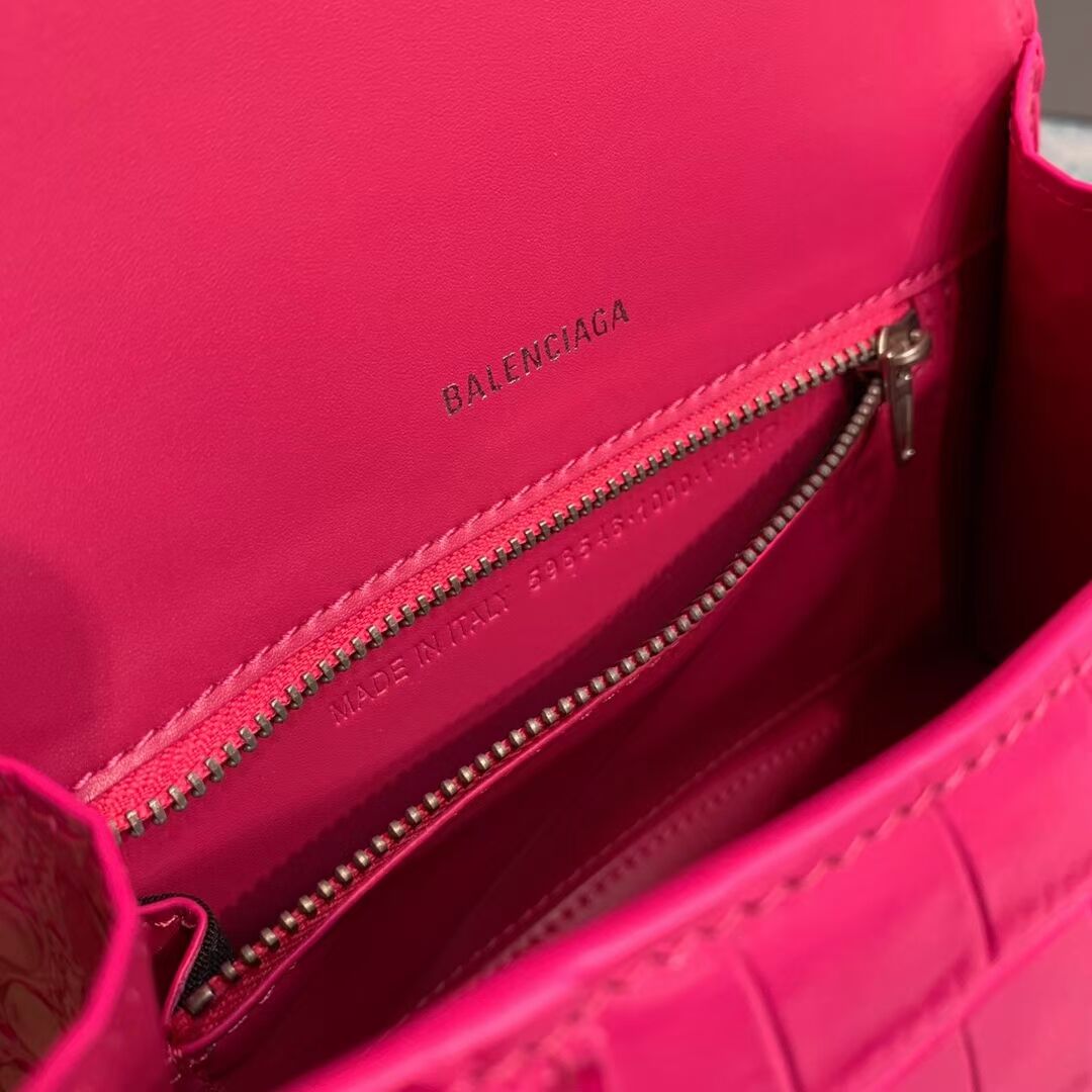 Balenciaga HOURGLASS SMALL TOP HANDLE BAG crocodile embossed calfskin B108895E neon pink