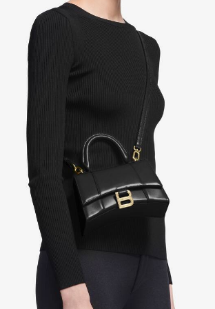 Balenciaga Hourglass XS Top Handle Bag shiny box calfskin 28331 black