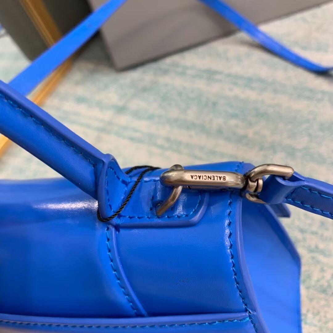 Balenciaga Hourglass XS Top Handle Bag shiny box calfskin 28331 blue