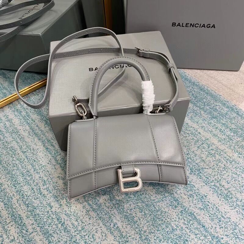 Balenciaga Hourglass XS Top Handle Bag shiny box calfskin 28331 grey