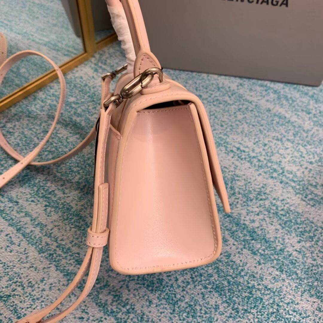 Balenciaga Hourglass XS Top Handle Bag shiny box calfskin 28331 LIGHT ROSE