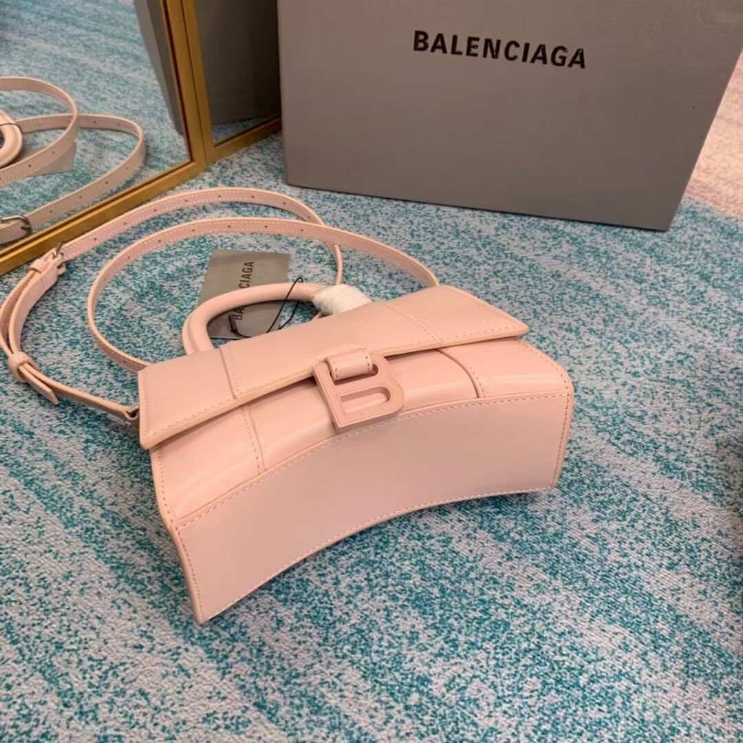 Balenciaga Hourglass XS Top Handle Bag shiny box calfskin 28331 LIGHT ROSE