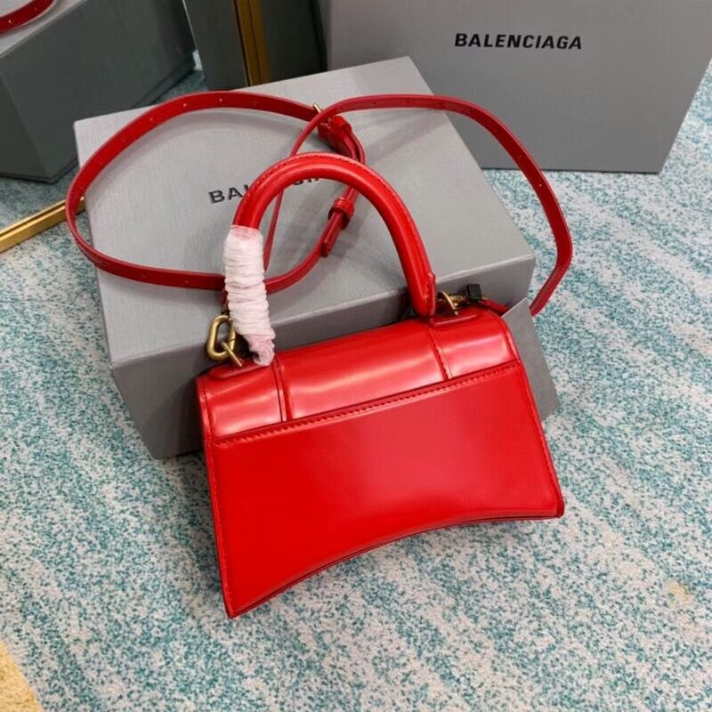 Balenciaga Hourglass XS Top Handle Bag shiny box calfskin 28331 red