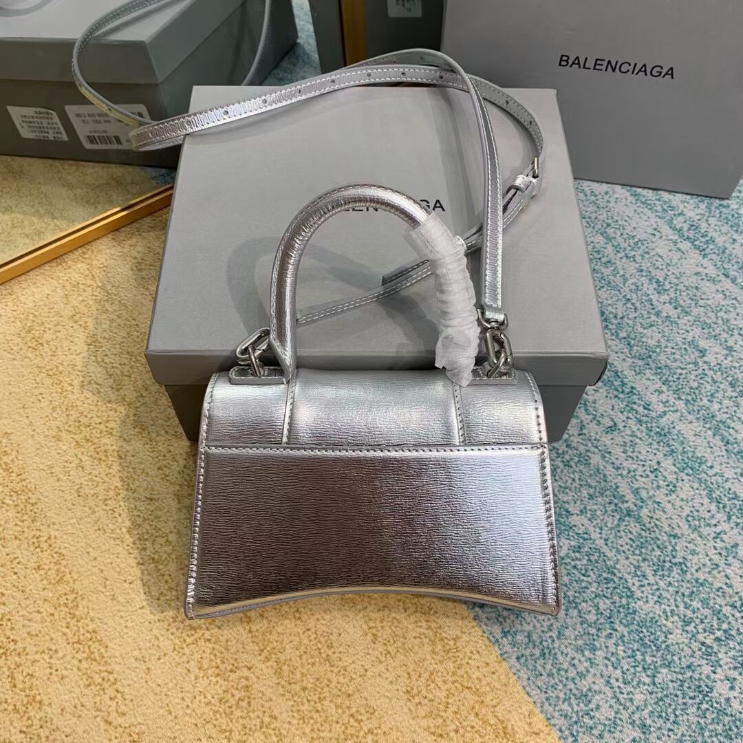 Balenciaga Hourglass XS Top Handle Bag shiny box calfskin 28331 silver