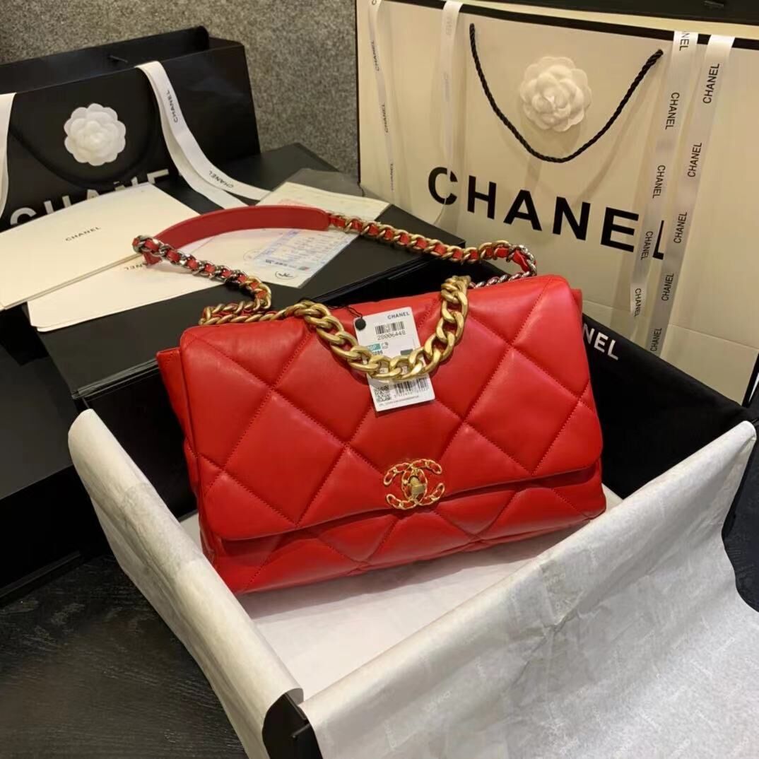 Chanel 19 flap bag AS1162 red