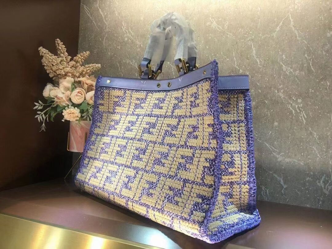 FENDI PEEKABOO X-TOTE FF raffia bag 8BH374A Lavender