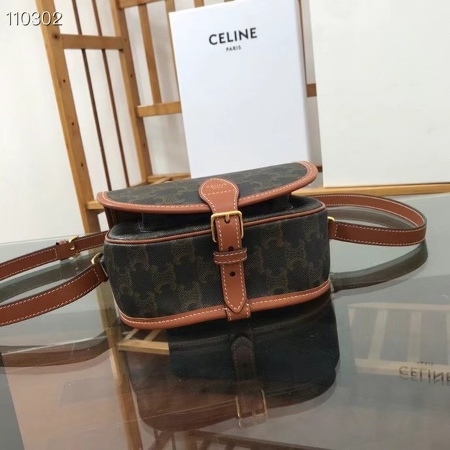 Celine TRIOMPHE SHOULDER BAG IN TRIOMPHE CANVAS AND CALFKSIN 191502 black