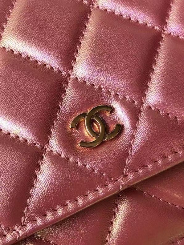 Chanel Iridescent Calfskin Chain Wallet 33814 pink