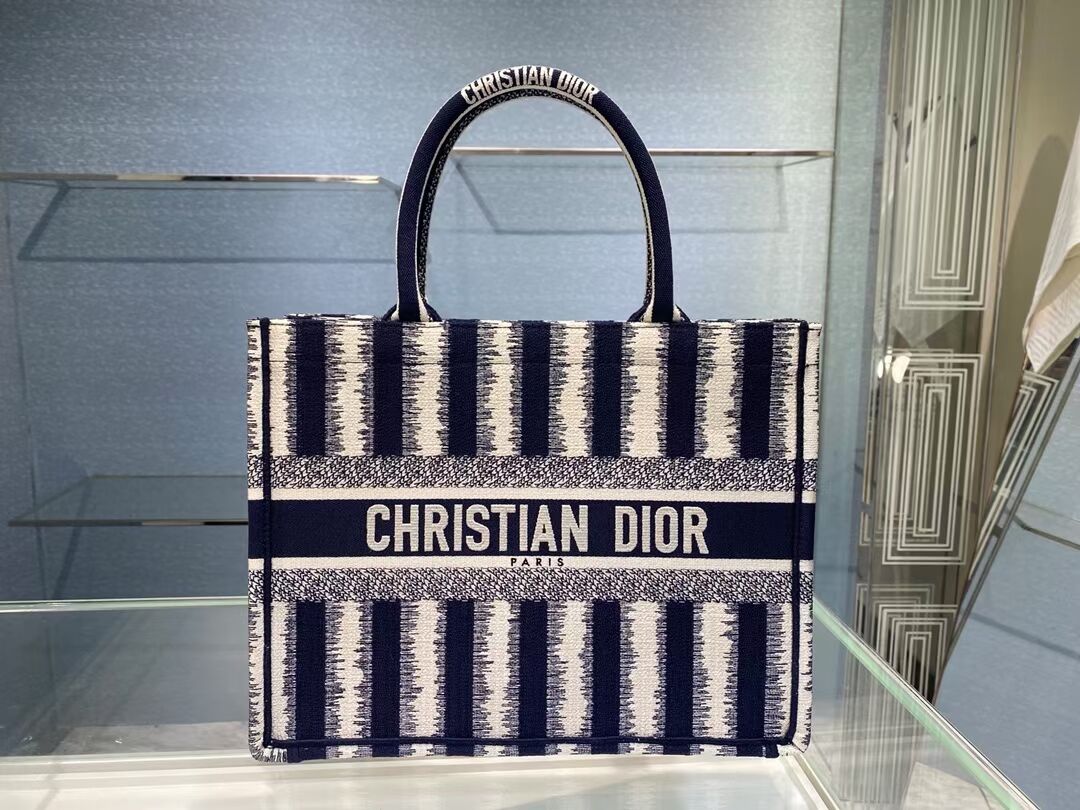 DIOR BOOK TOTE Blue D-Stripes Embroidery M1287Z