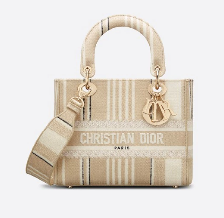 DIOR MEDIUM LADY D-LITE BAG Beige Stripes Embroidery M0565O