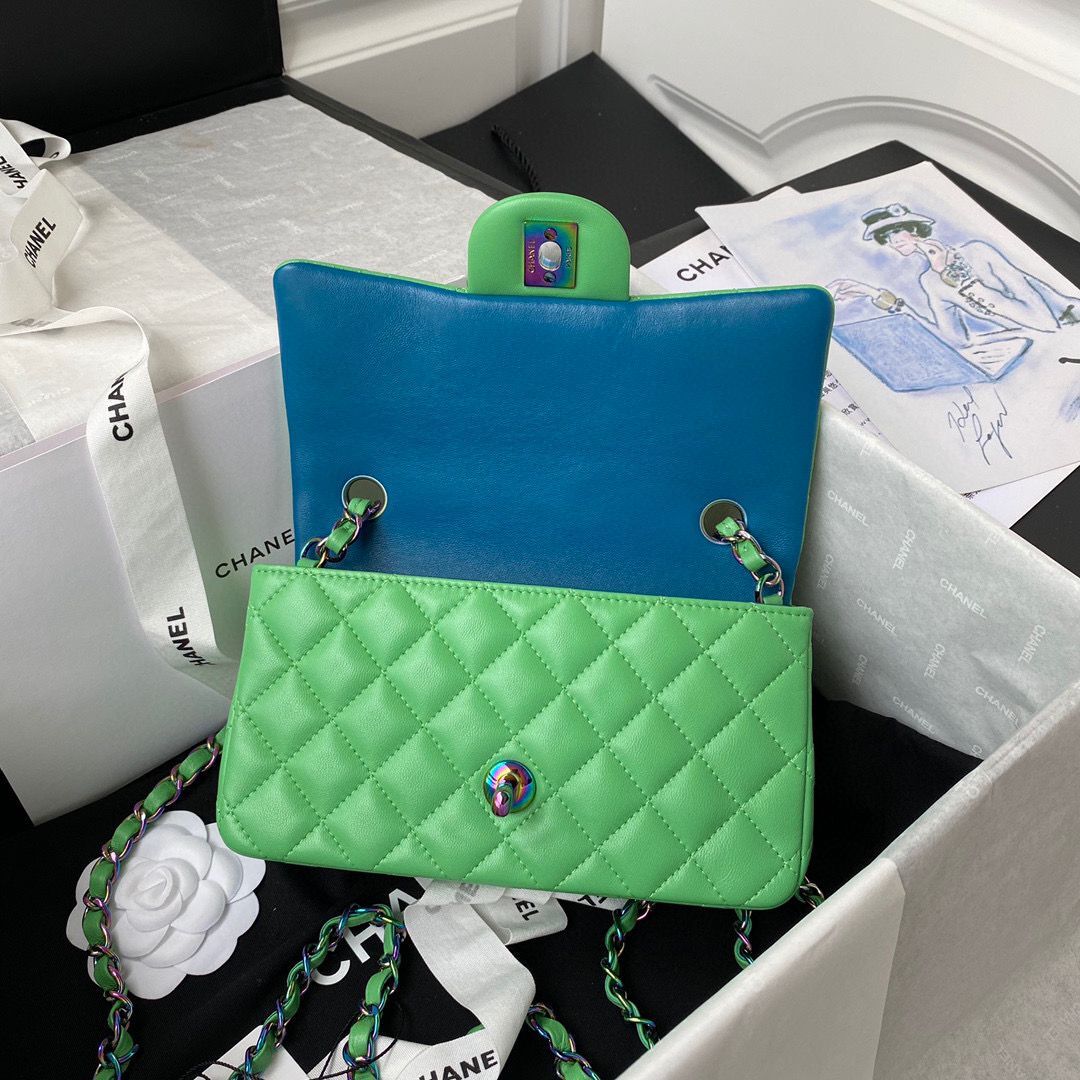 Chanel Classic Flap Shoulder Bag Original Sheepskin leather Colors Buckle A01116 Green&Blue