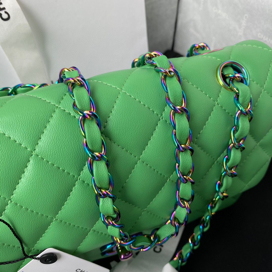 Chanel Classic Flap Shoulder Bag Original Sheepskin leather Colors Buckle Medium A01113 Green&Blue