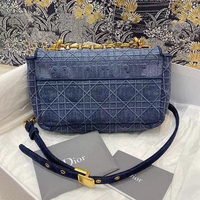 Dior SMALL DIOR CARO BAG Cannage Embroidery with Straw Effect M9241 blue