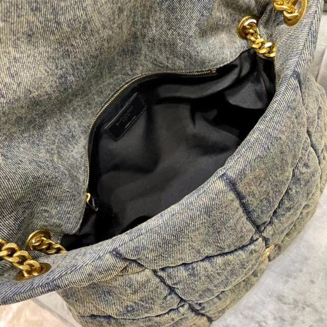 Yves Saint Laurent PUFFER MEDIUM BAG IN VINTAGE DENIM AND SUEDE 577475 Blue