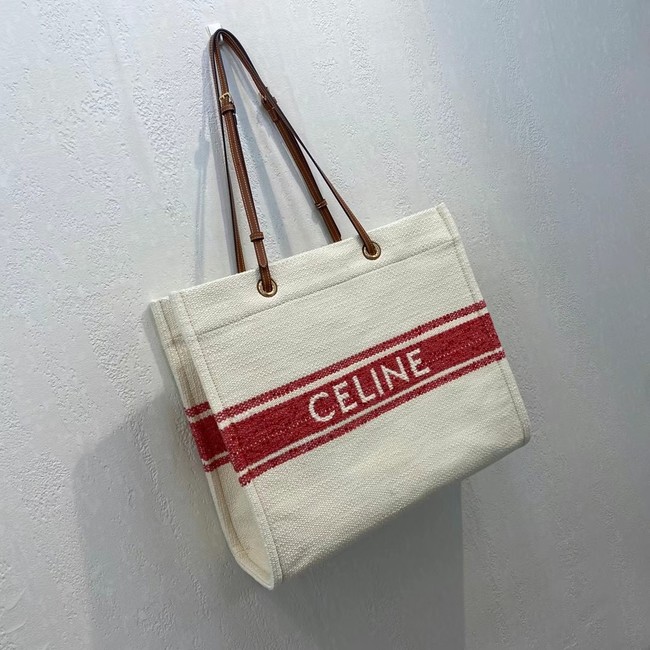 Celine SQUARED CABAS CELINE IN PLEIN SOLEIL TEXTILE AND CALFSKIN 192172 RED&TAN