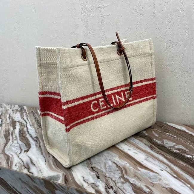 Celine SQUARED CABAS CELINE IN PLEIN SOLEIL TEXTILE AND CALFSKIN 192172 RED&TAN