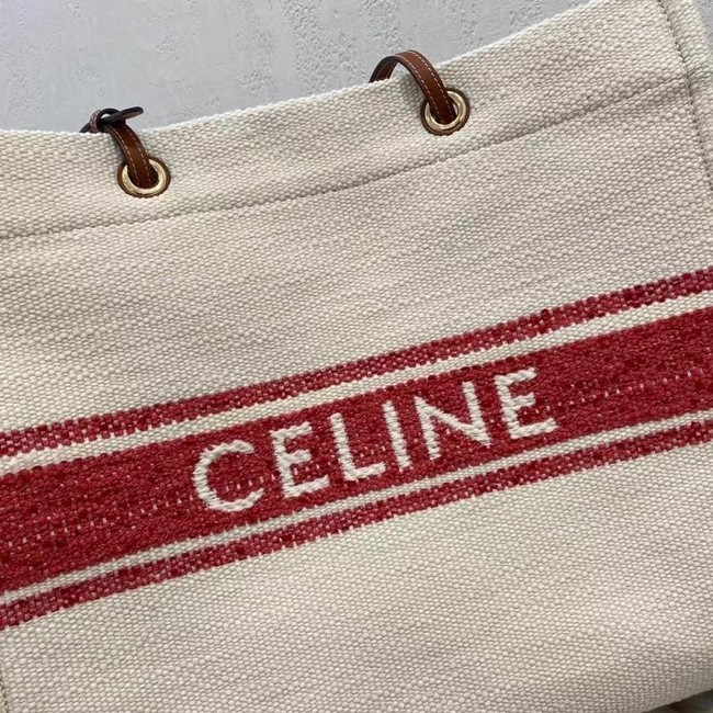 Celine SQUARED CABAS CELINE IN PLEIN SOLEIL TEXTILE AND CALFSKIN 192172 RED&TAN