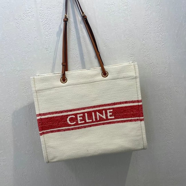 Celine SQUARED CABAS CELINE IN PLEIN SOLEIL TEXTILE AND CALFSKIN 192172 RED&TAN