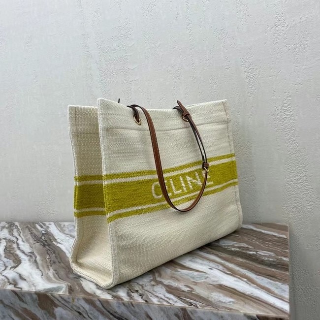 Celine SQUARED CABAS CELINE IN PLEIN SOLEIL TEXTILE AND CALFSKIN 192172 YELLOW &TAN