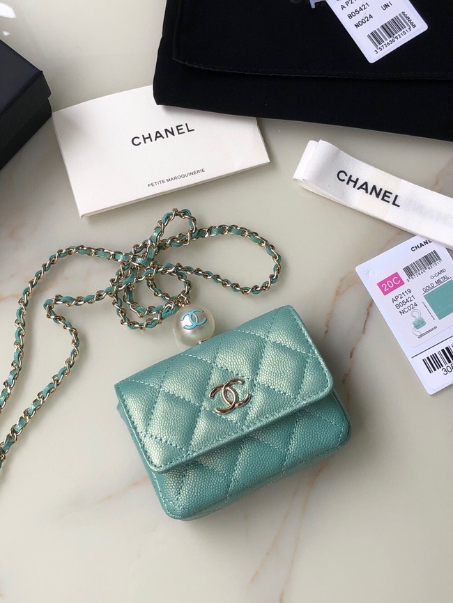 Chanel flap coin purse with chain AP2119 green