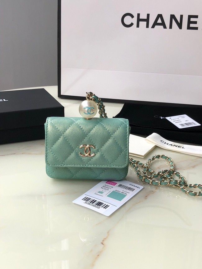 Chanel flap coin purse with chain AP2119 green