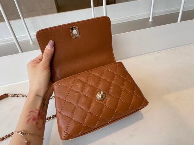 chanel mini flap bag with top handle AS2215 brown