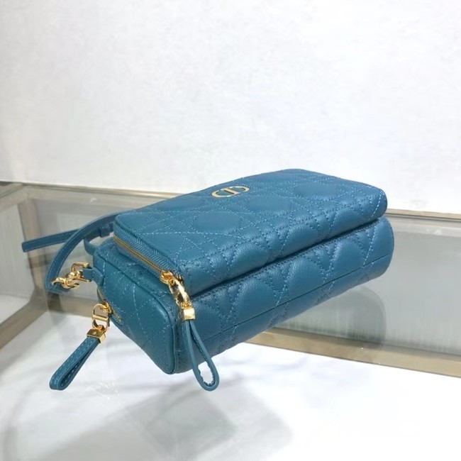 DIOR CARO DOUBLE POUCH Supple Cannage Calfskin S5037U blue