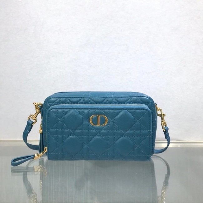 DIOR CARO DOUBLE POUCH Supple Cannage Calfskin S5037U blue