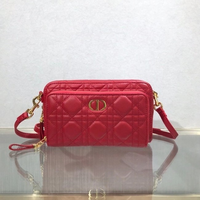 DIOR CARO DOUBLE POUCH Supple Cannage Calfskin S5037U red