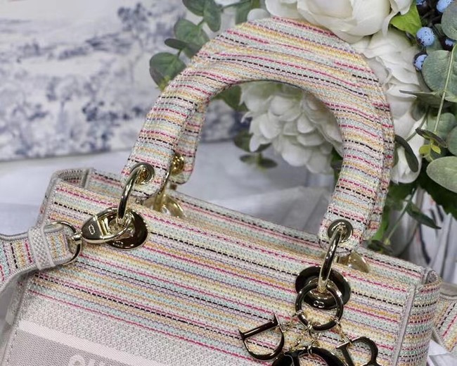 DIOR MEDIUM LADY D-LITE BAG D-Stripes Embroidery M0565 Beige