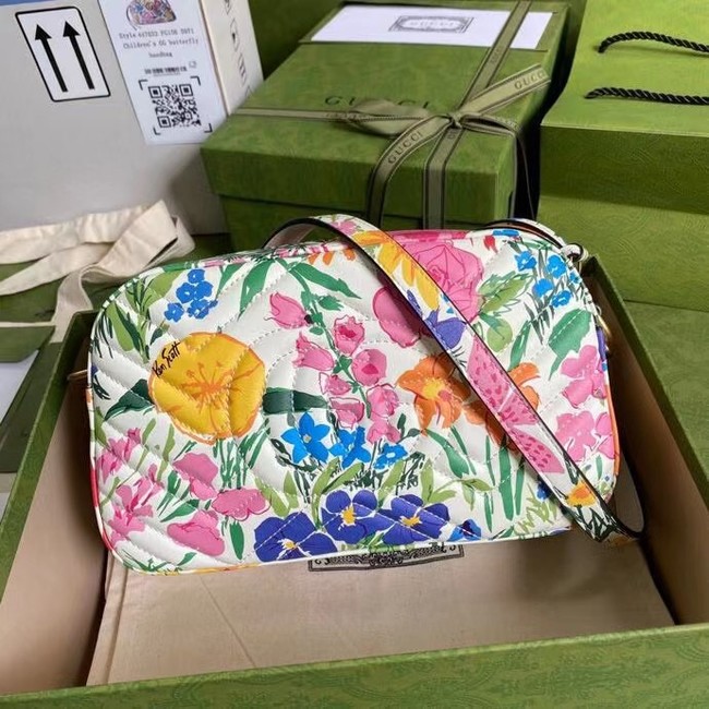 Gucci GG Marmont matelasse Mini Bag 447632 White flowers