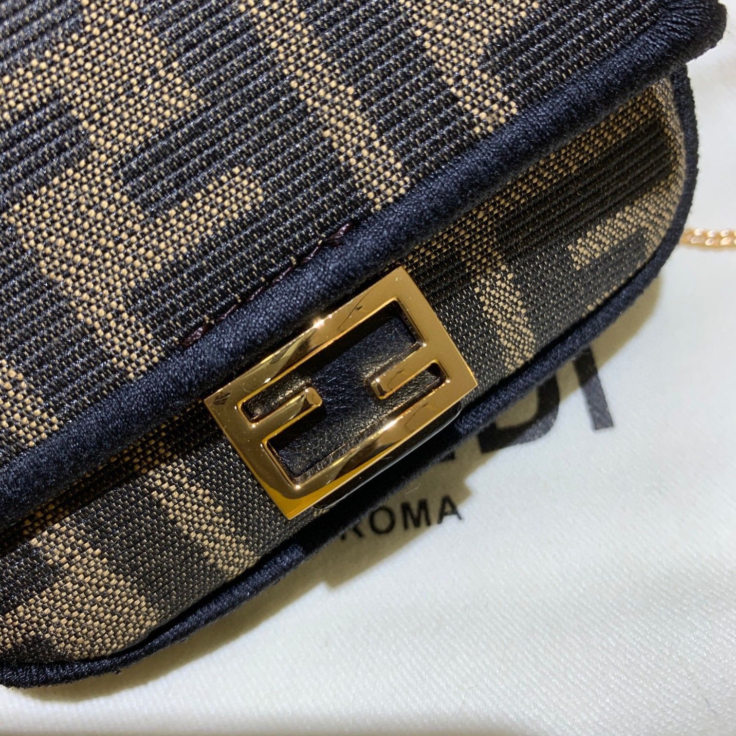 FENDI NANO BAGUETTE CHARM Nappa lcanvas Bag 7AR844 Brown