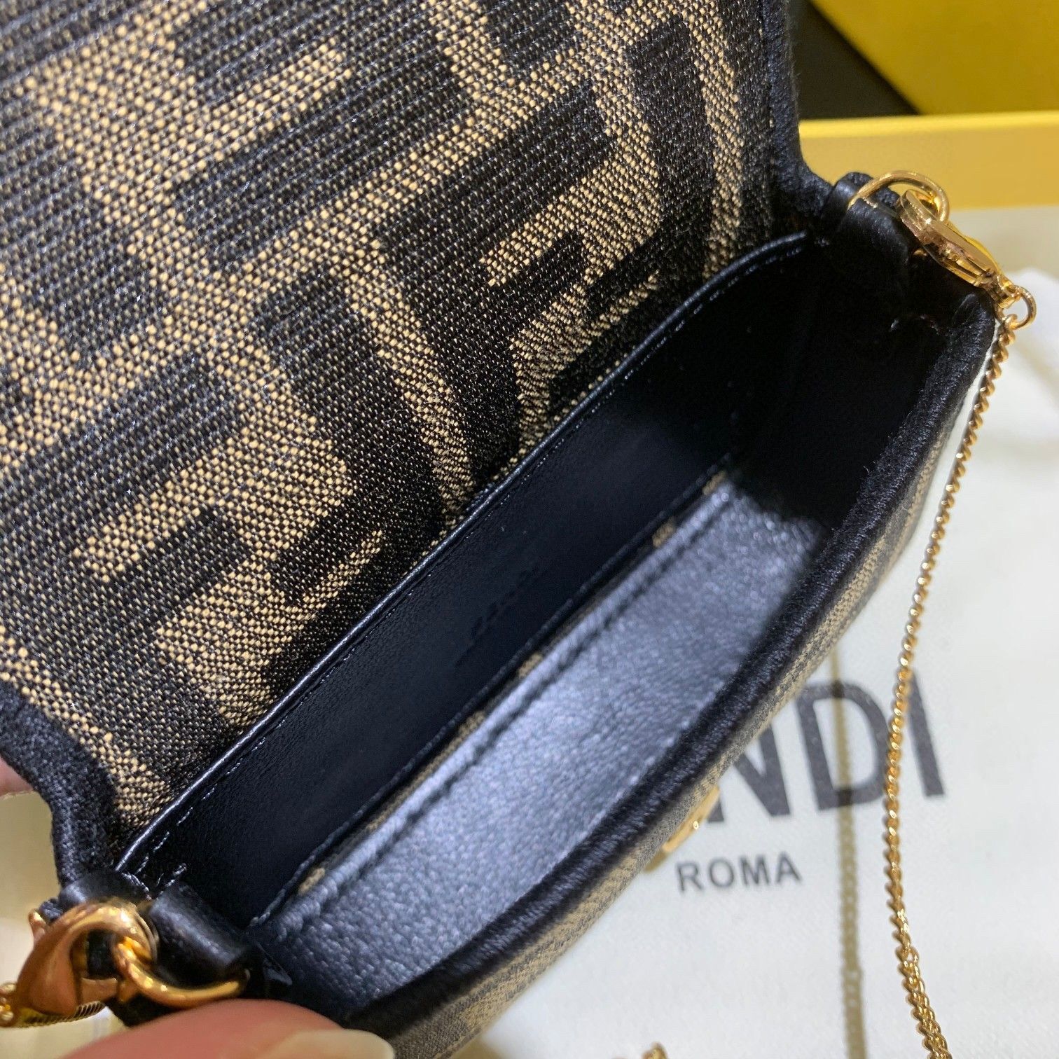 FENDI NANO BAGUETTE CHARM Nappa lcanvas Bag 7AR844 Brown