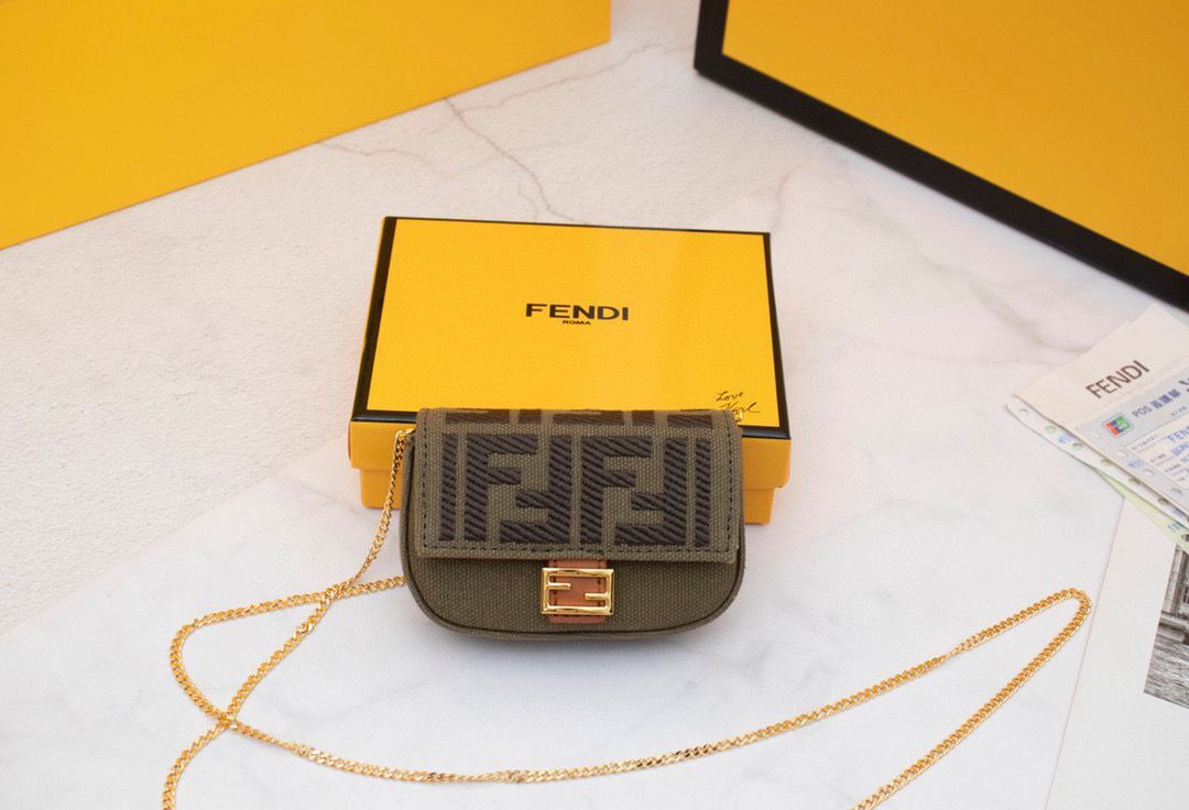 FENDI NANO BAGUETTE CHARM Nappa lcanvas Bag 7AR844 Green