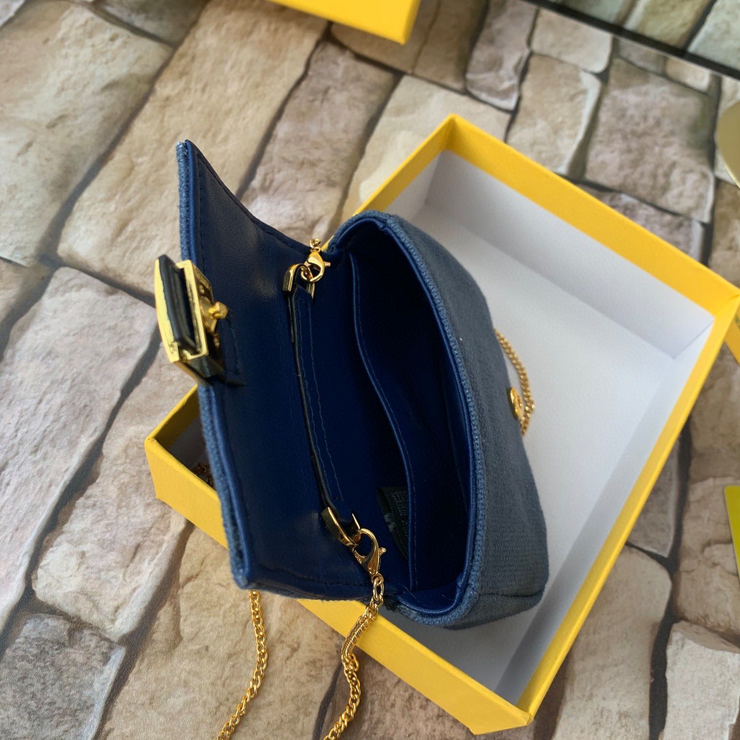 FENDI NANO BAGUETTE CHARM Nappa lcanvas Bag 7AR844 Navy