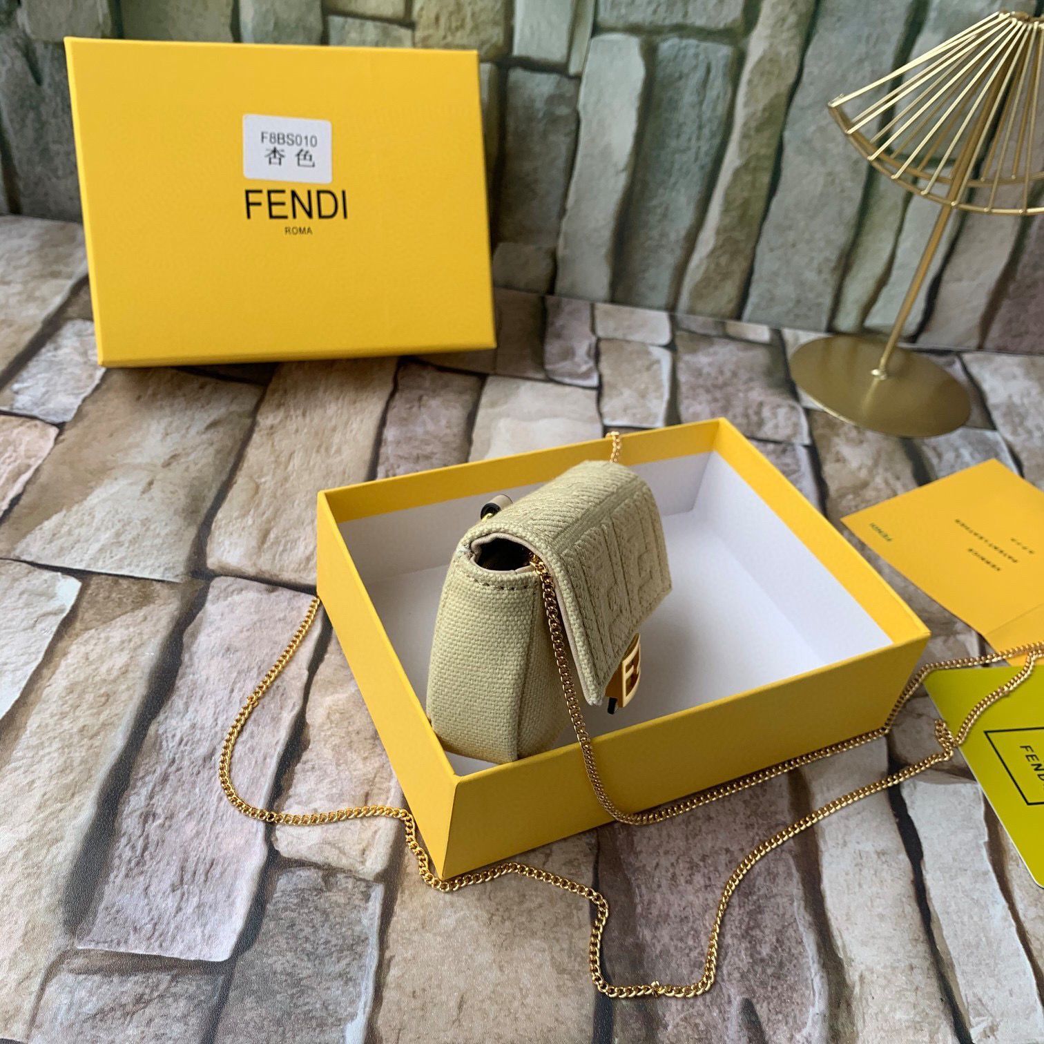 FENDI NANO BAGUETTE CHARM Nappa lcanvas Bag 7AR844 Yellow