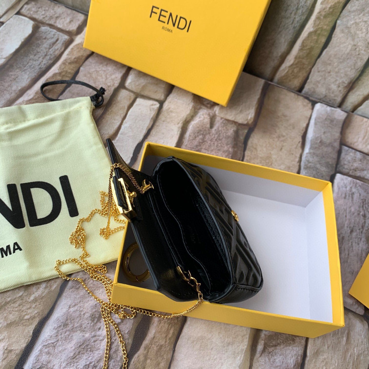 FENDI NANO BAGUETTE CHARM nappa leather 7AR844 Black