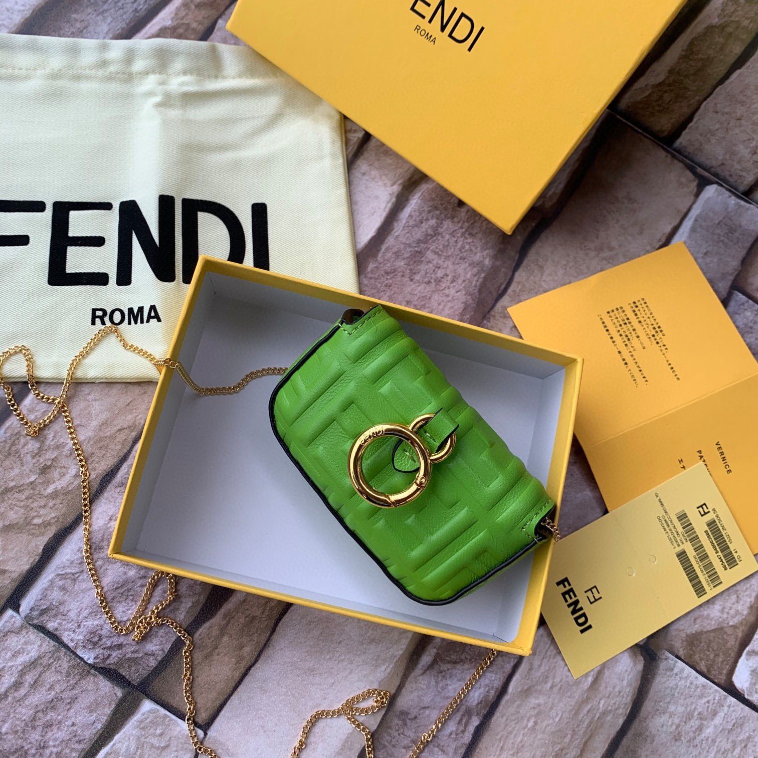 FENDI NANO BAGUETTE CHARM nappa leather 7AR844 Green