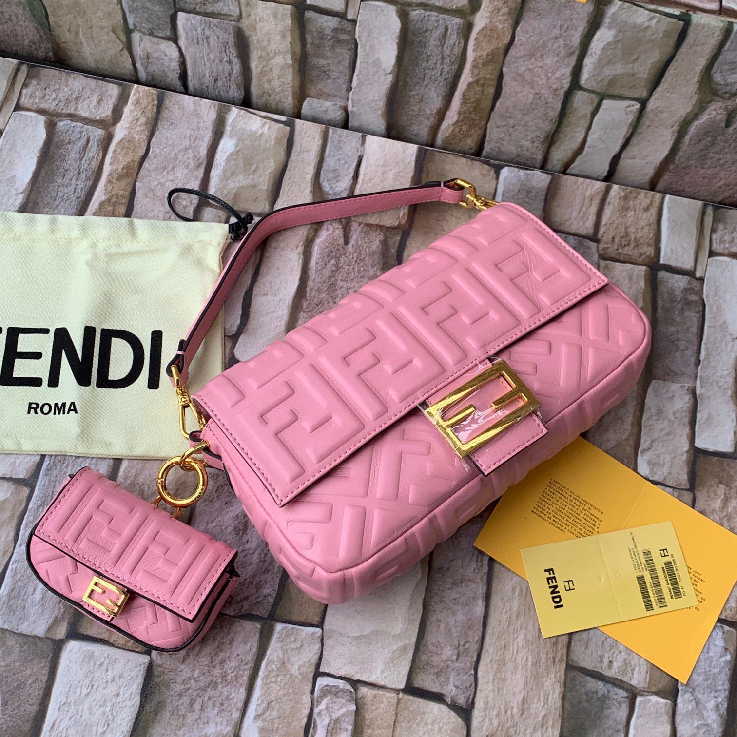 FENDI NANO BAGUETTE CHARM nappa leather 7AR844 Pink