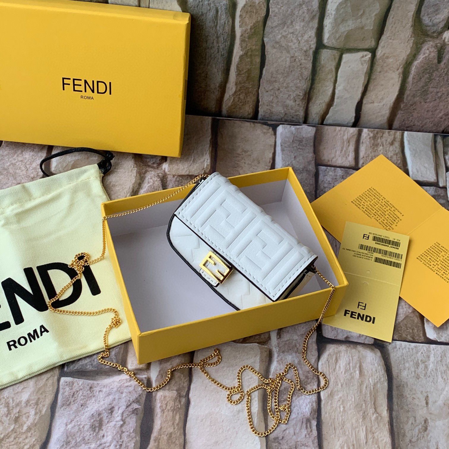 FENDI NANO BAGUETTE CHARM nappa leather 7AR844 White