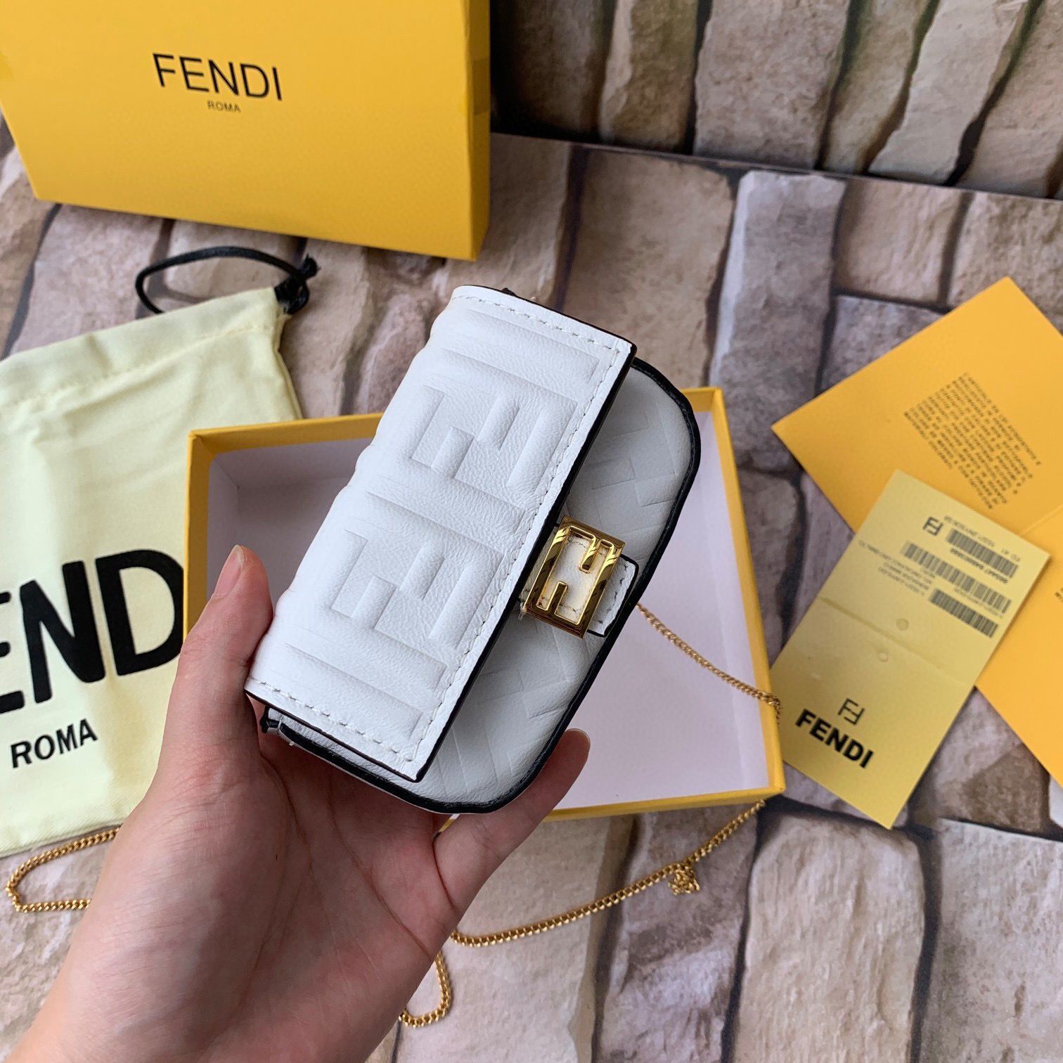 FENDI NANO BAGUETTE CHARM nappa leather 7AR844 White